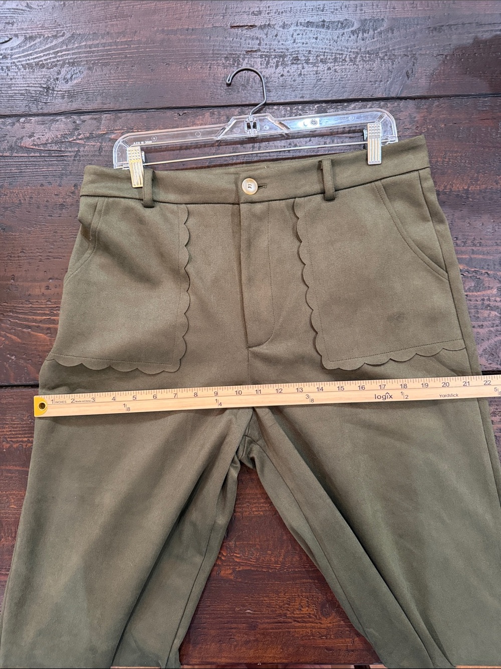 Jodifl Olive Faux Suede Scalloped Wide Leg Cropped Pants L - Picture 9 of 12